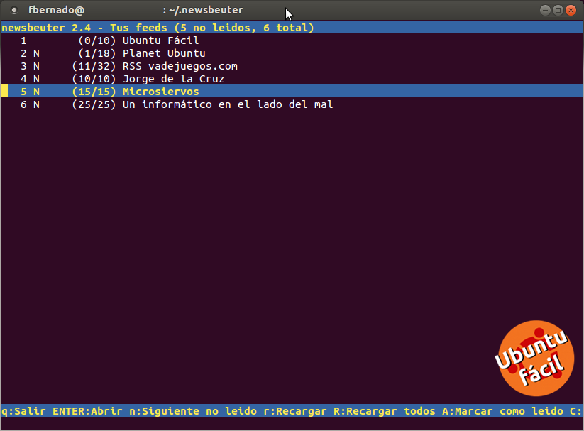 Lector RSS Ubuntu / Linux Newsbeuter