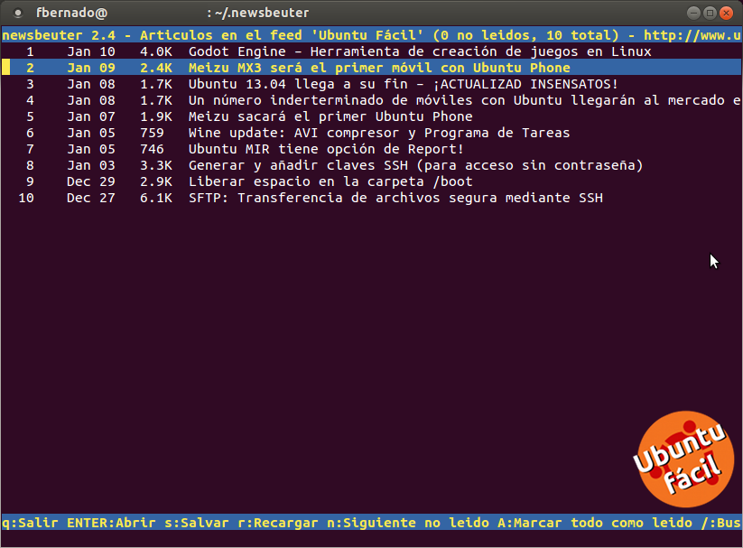 Lector RSS Ubuntu / Linux Newsbeuter