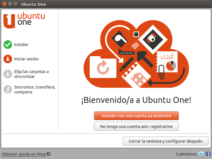 Pantalla de bienvenida de Ubuntu One